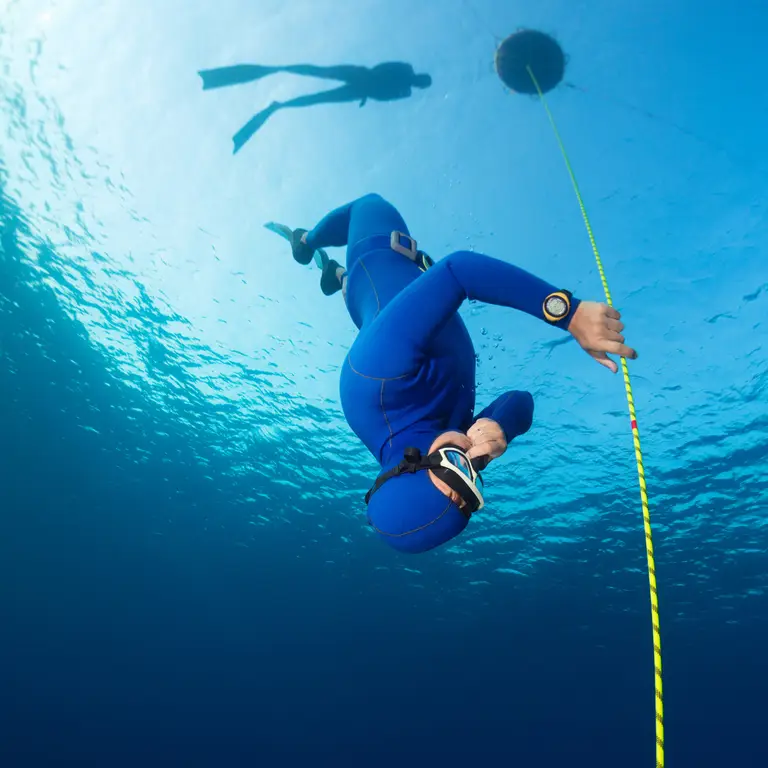 A freediver training on the line in Boracay
