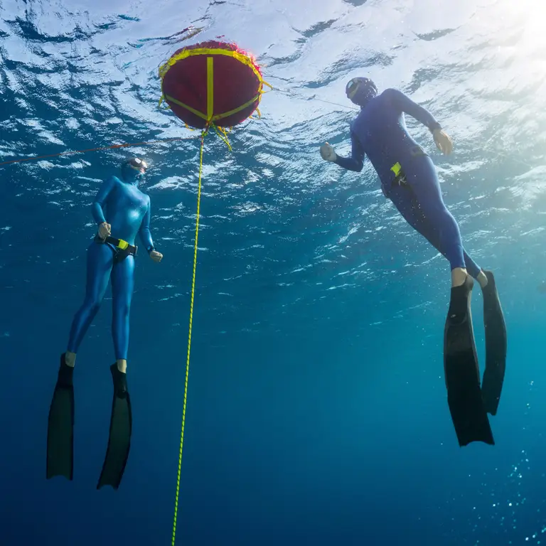 A freediver during open-water coaching in Boracay