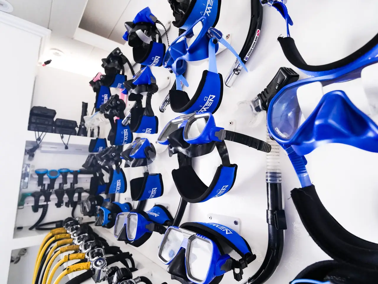 The equipment room at New Wave Divers Boracay